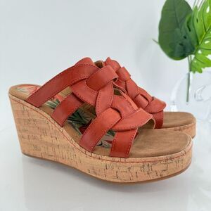 Born Womens Cora Sandal Size 10 Red Faux Leather Wedge Platform Mule Y2K Shoe